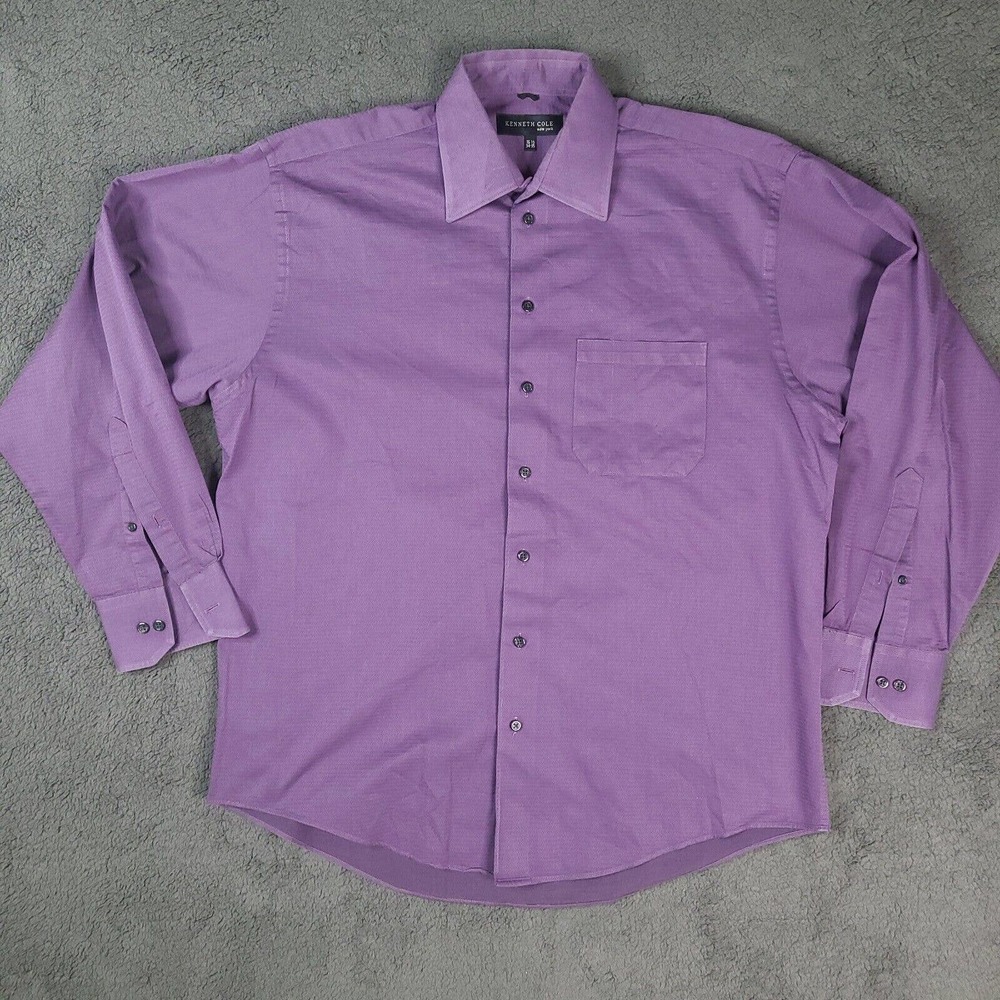 Kenneth Cole Dress Shirt Size 16.5 34-35 Purple Button‎ Down Long Sleeve